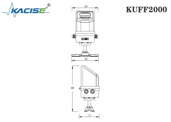 KUFF2000 Clamp On Ultrasonic Flow Meter Main Unit And Sensor Fixed On Pipe
